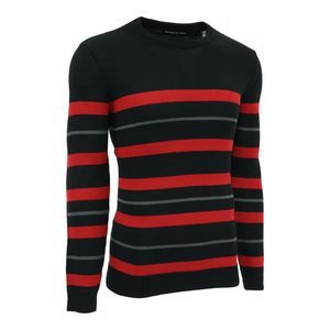 Kenneth Cole Red Black Striped Cotton Blend Knit Sweater Crewneck Long Sleeve XL